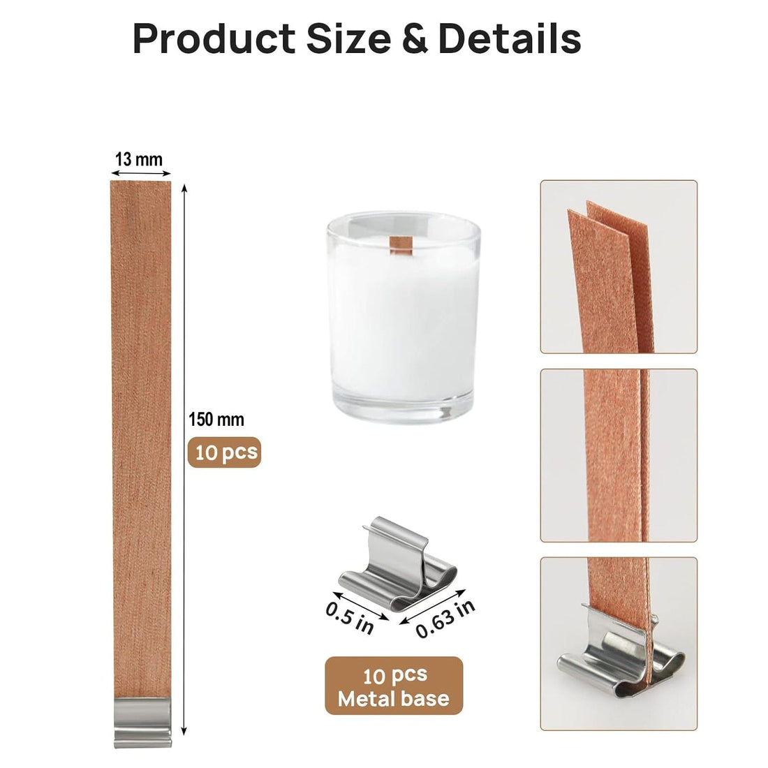 My Store Candle 1.3 X 15 / 10Set/Pkt Wooden Wick 1mm Thick With Metal Holder