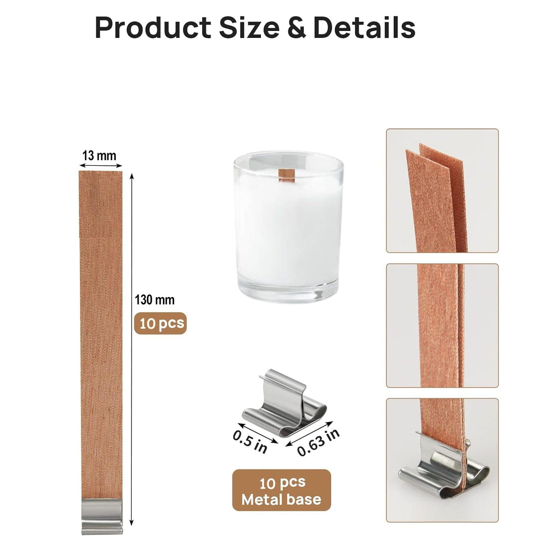 My Store Candle 1.3 X 15 / 10Set/Pkt Wooden Wick 1mm Thick With Metal Holder