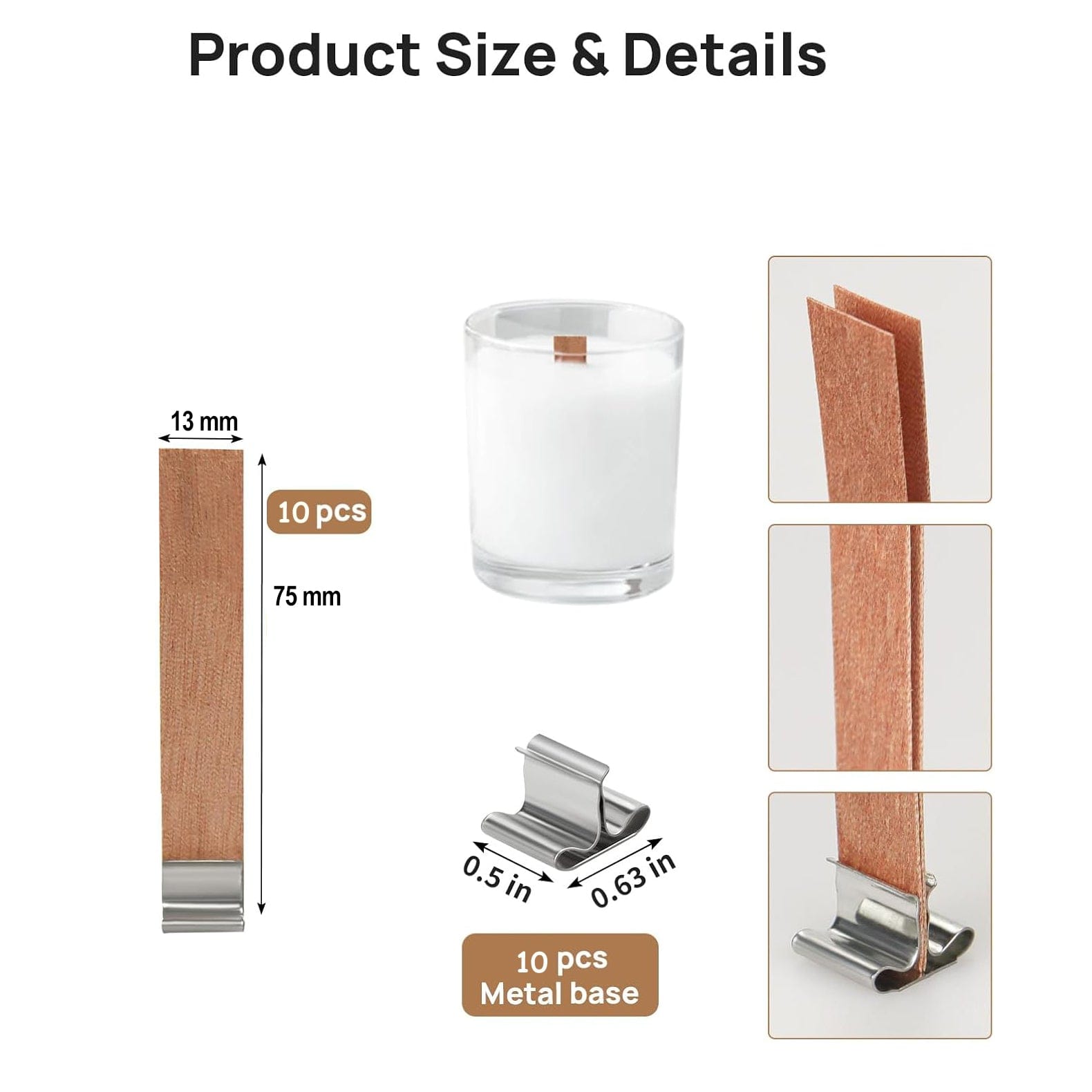 My Store Candle 1.3 X 7.5 / 10Set/Pkt Wooden Wick 1mm Thick With Metal Holder