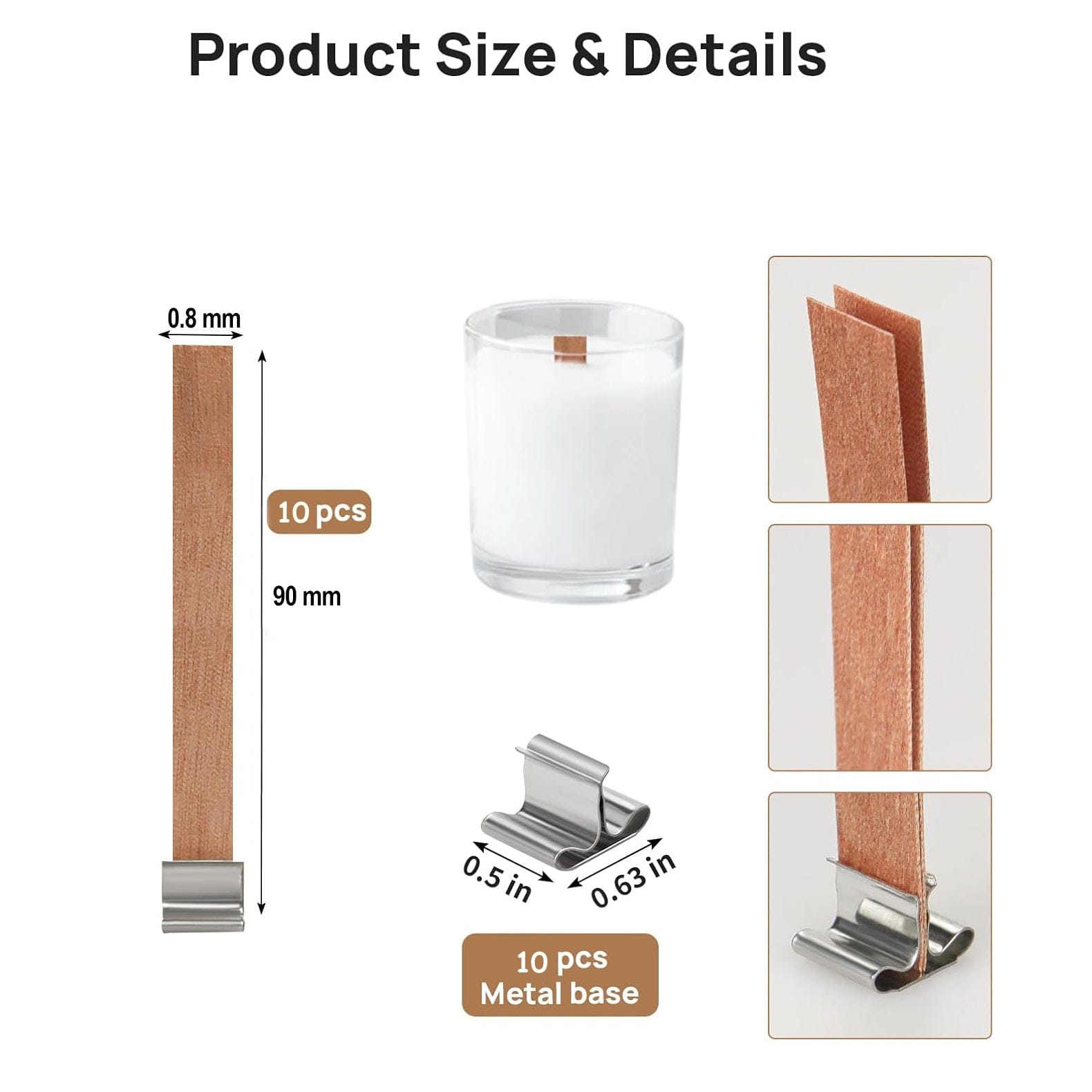 My Store Candle 0.8 X 9 / 10Set/Pkt Wooden Wick 1mm Thick With Metal Holder
