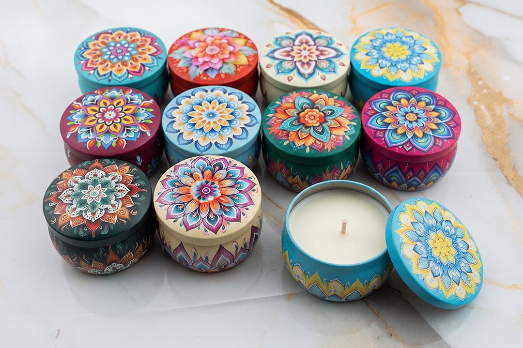 Crafteria 12 Pcs Mandala Pattem Tin Jar
