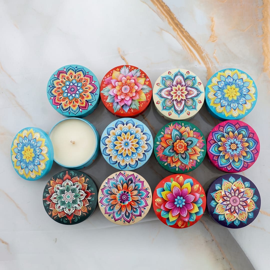 Crafteria 12 Pcs Mandala Pattem Tin Jar