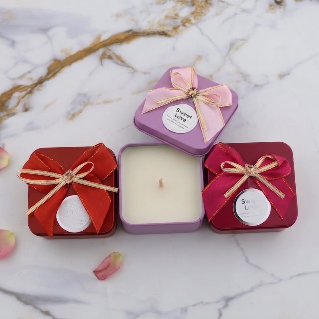 Crafteria 12 Pcs Square Shape Sweet Love With Bow Tin Jar